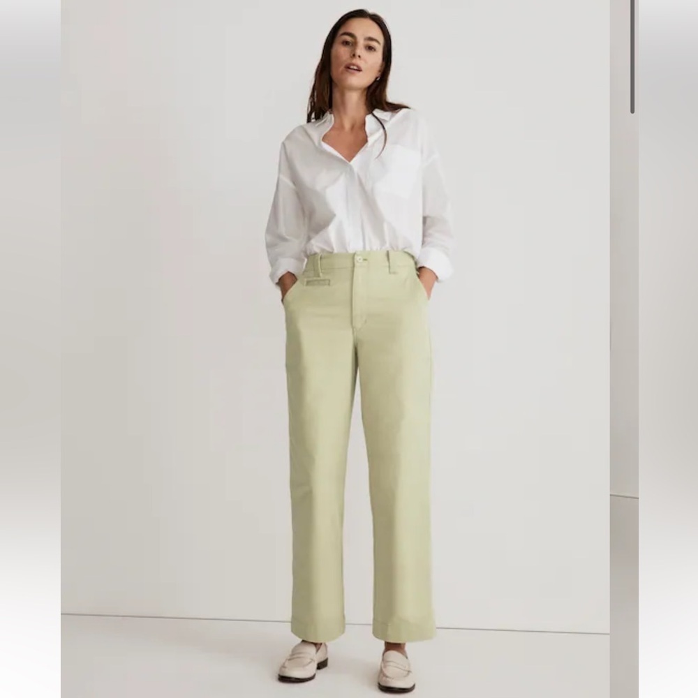 Madewell | The Relaxed Chino Pant Size 14 Green Wide Leg Cotton